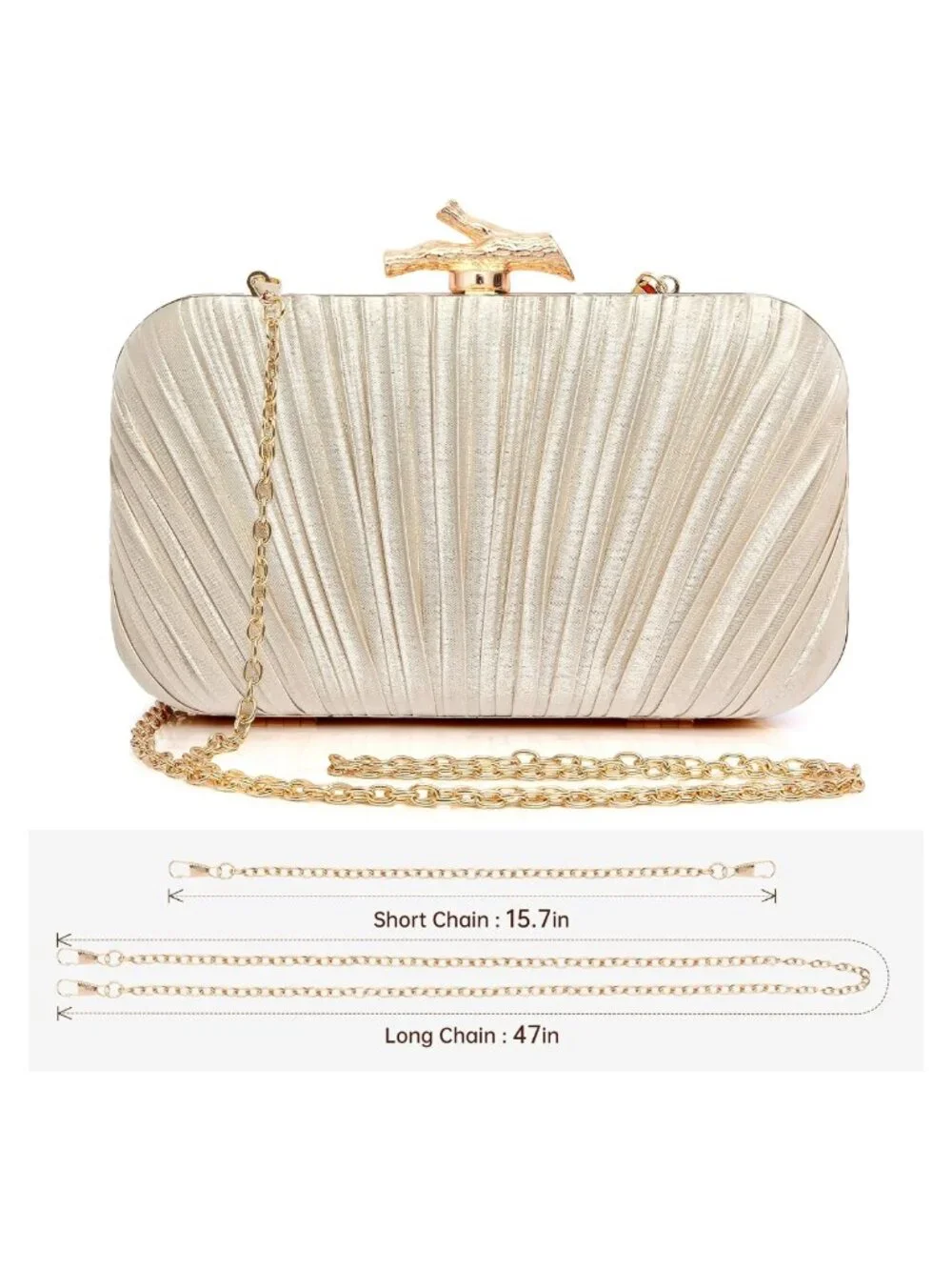 Pleated Satin Evening Clutch with Chain for Prom Wedding Party Formal